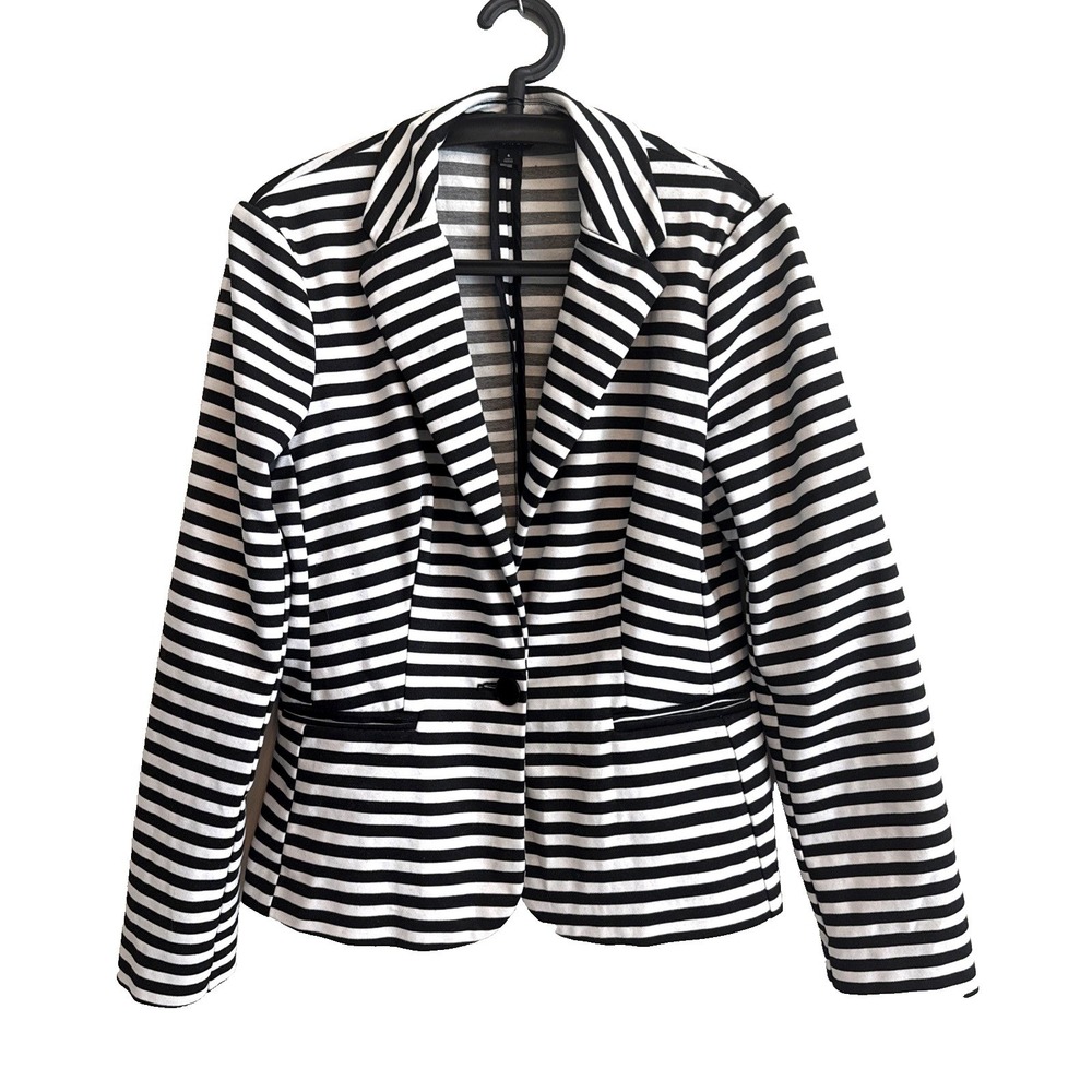 Womens Striped Button Cardigan Sz 6 Pockets Professional Office Career Academia